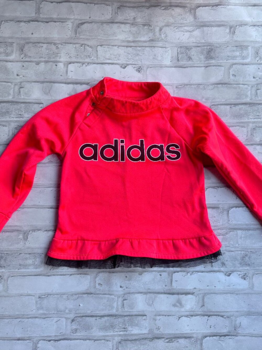 ADIDAS | Girl's Bright Neon Pink Black Pullover Sweatshirt Size 5